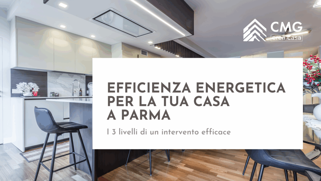 Schema del metodo a 3 livelli per l'efficienza energetica di una casa a Parma: Diagnosi, Involucro, Impianti.