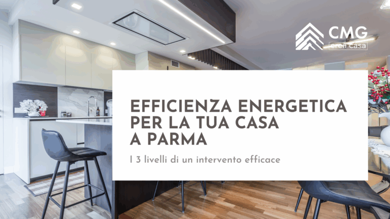 Schema del metodo a 3 livelli per l'efficienza energetica di una casa a Parma: Diagnosi, Involucro, Impianti.