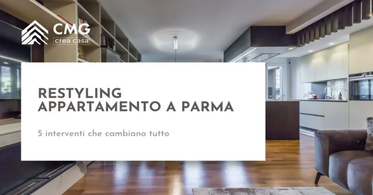 Restyling appartamento a Parma - living open space con parquet e cucina moderna - CMG Crea Casa